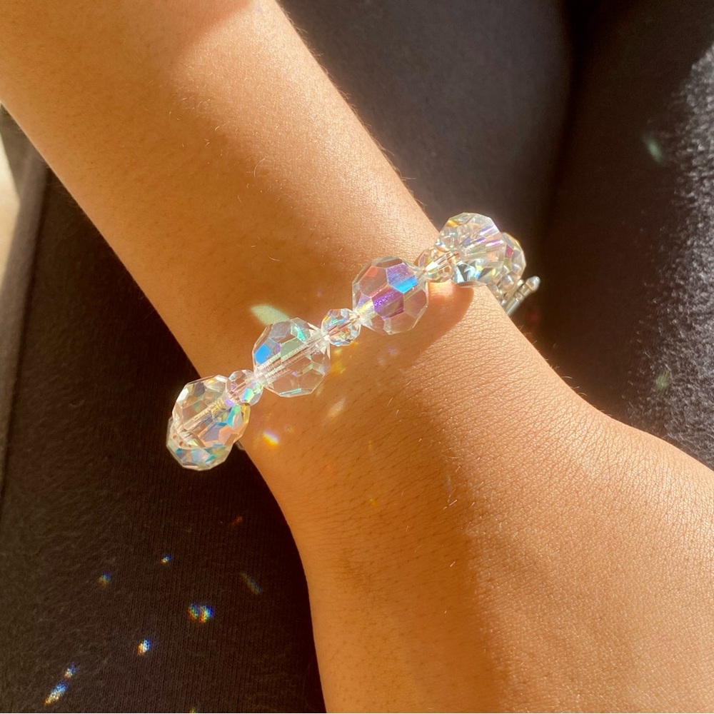Swarovski Crystal Clear Aurora Borealis Beaded Bracelet Handmade